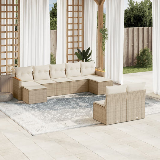 Set Divano da Giardino 9 pz con Cuscini Beige in Polyrattan - homemem39