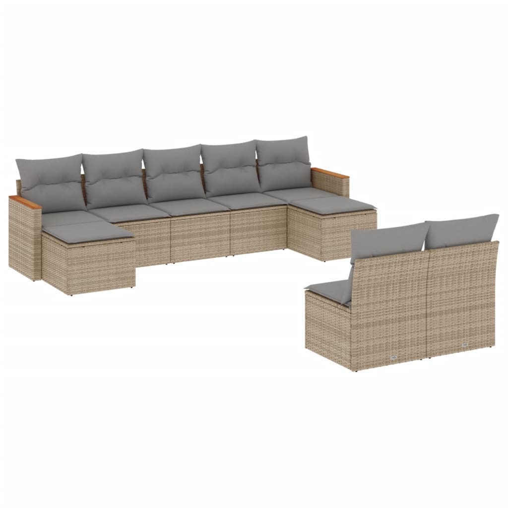 Set Divano da Giardino 9 pz con Cuscini Beige Misto Polyrattan - homemem39