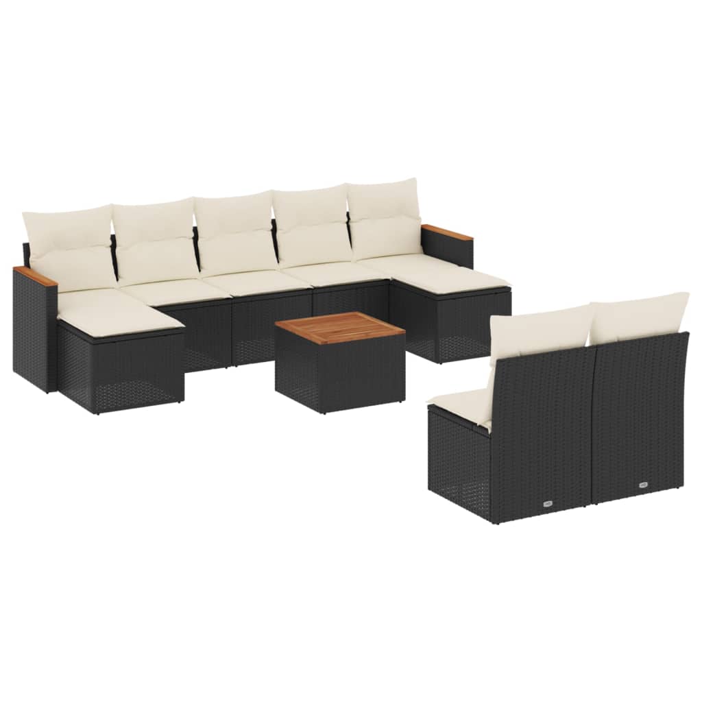 Set Divani da Giardino 10pz con Cuscini in Polyrattan Nero - homemem39