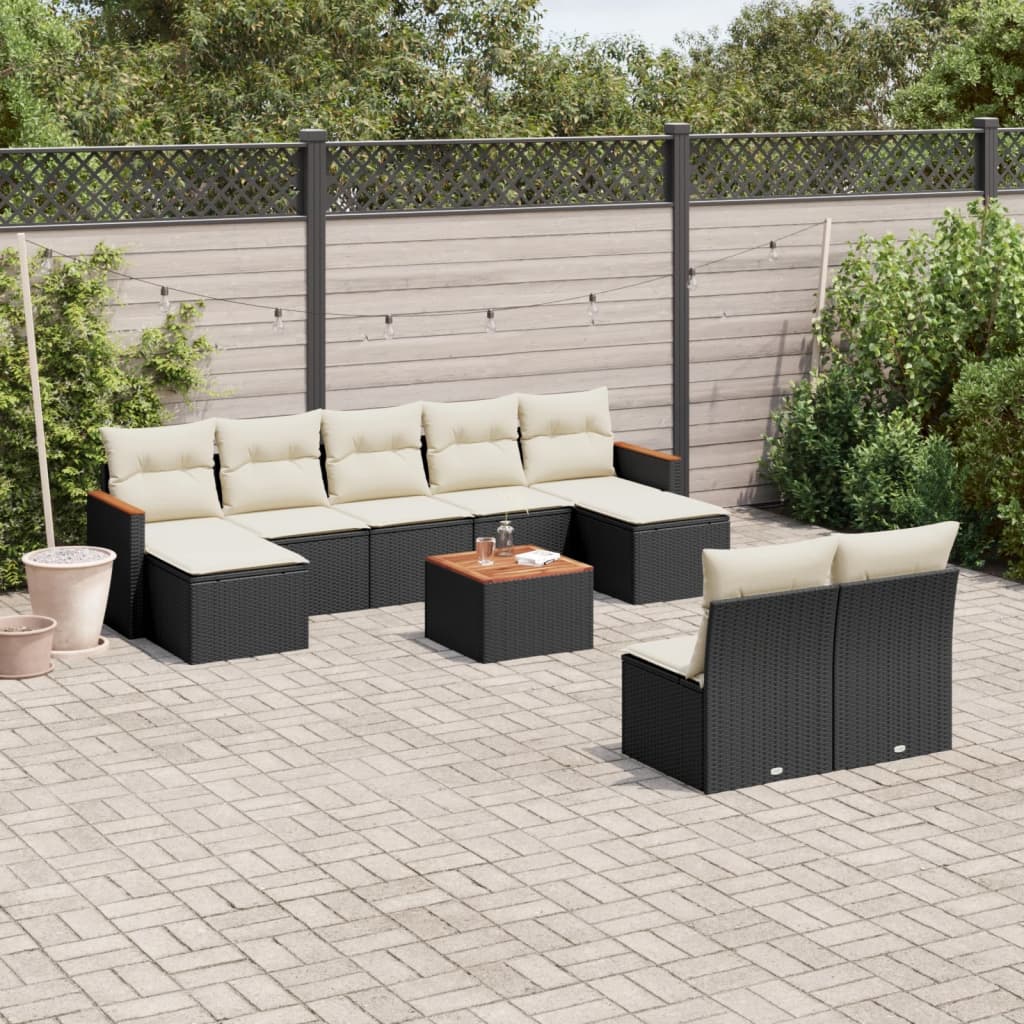 Set Divani da Giardino 10pz con Cuscini in Polyrattan Nero - homemem39