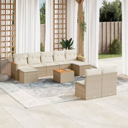 Set Divano da Giardino 10 pz con Cuscini Beige in Polyrattan - homemem39