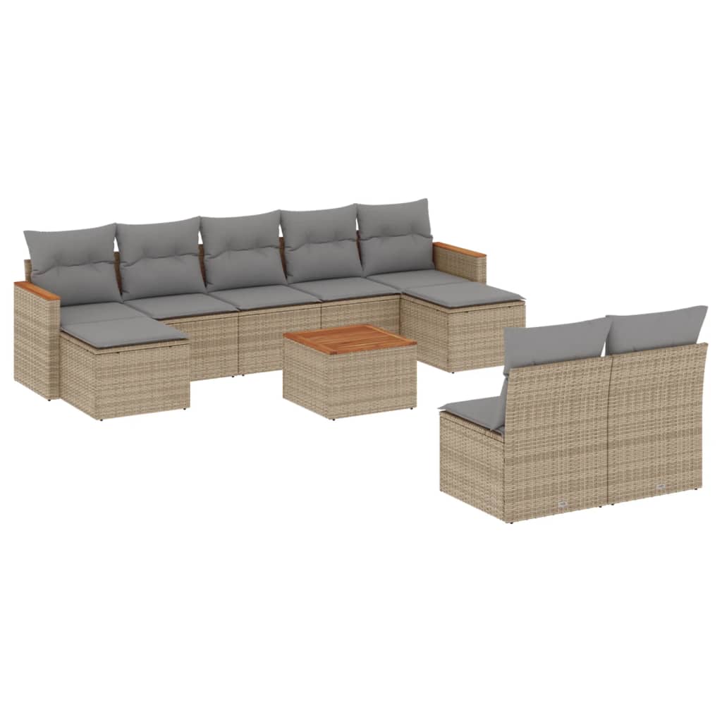 Set Divano da Giardino 10 pz con Cuscini Beige Misto Polyrattan - homemem39