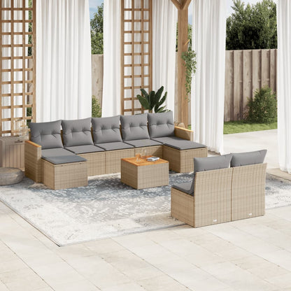 Set Divano da Giardino 10 pz con Cuscini Beige Misto Polyrattan - homemem39