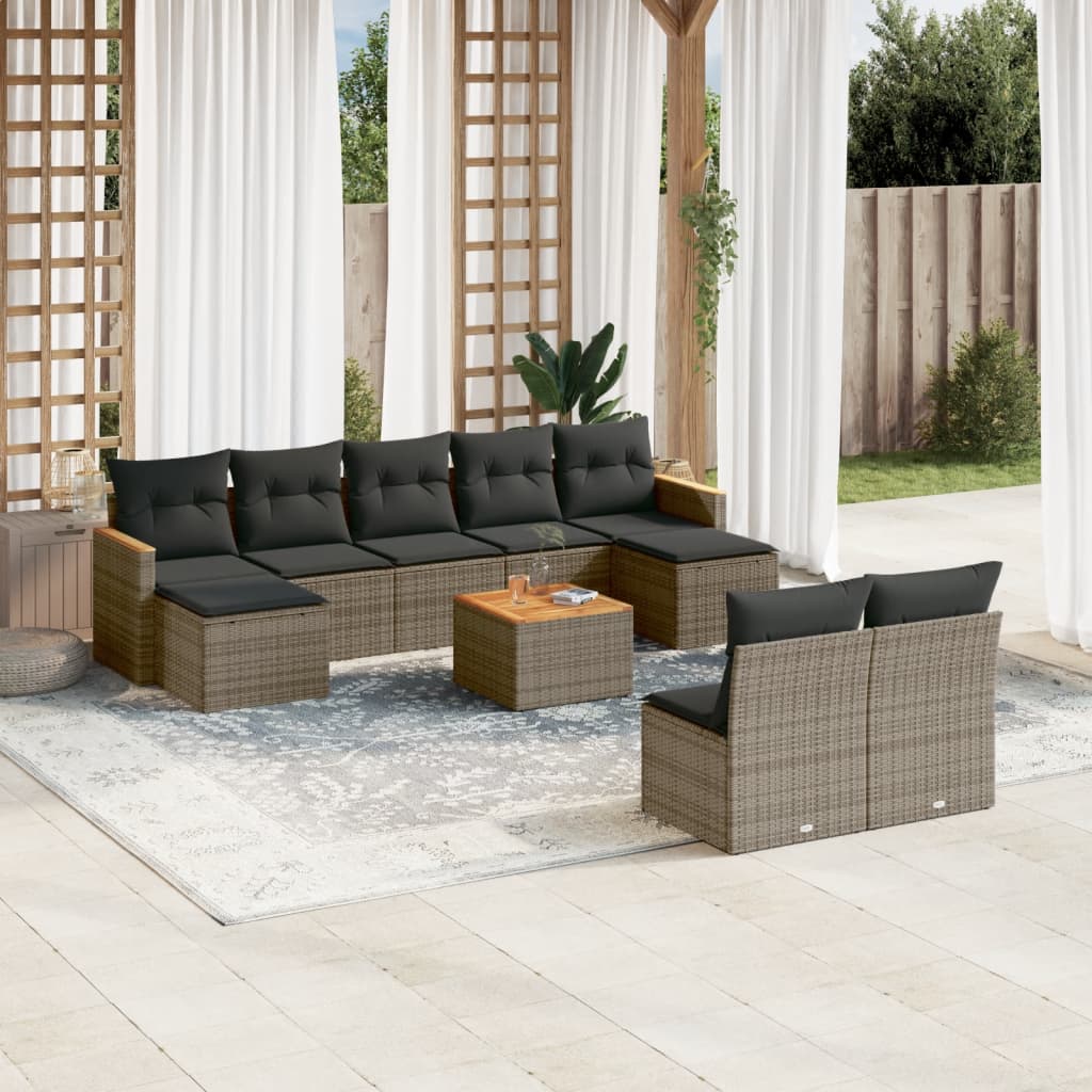 Set Divano da Giardino 10 pz con Cuscini Grigio in Polyrattan - homemem39