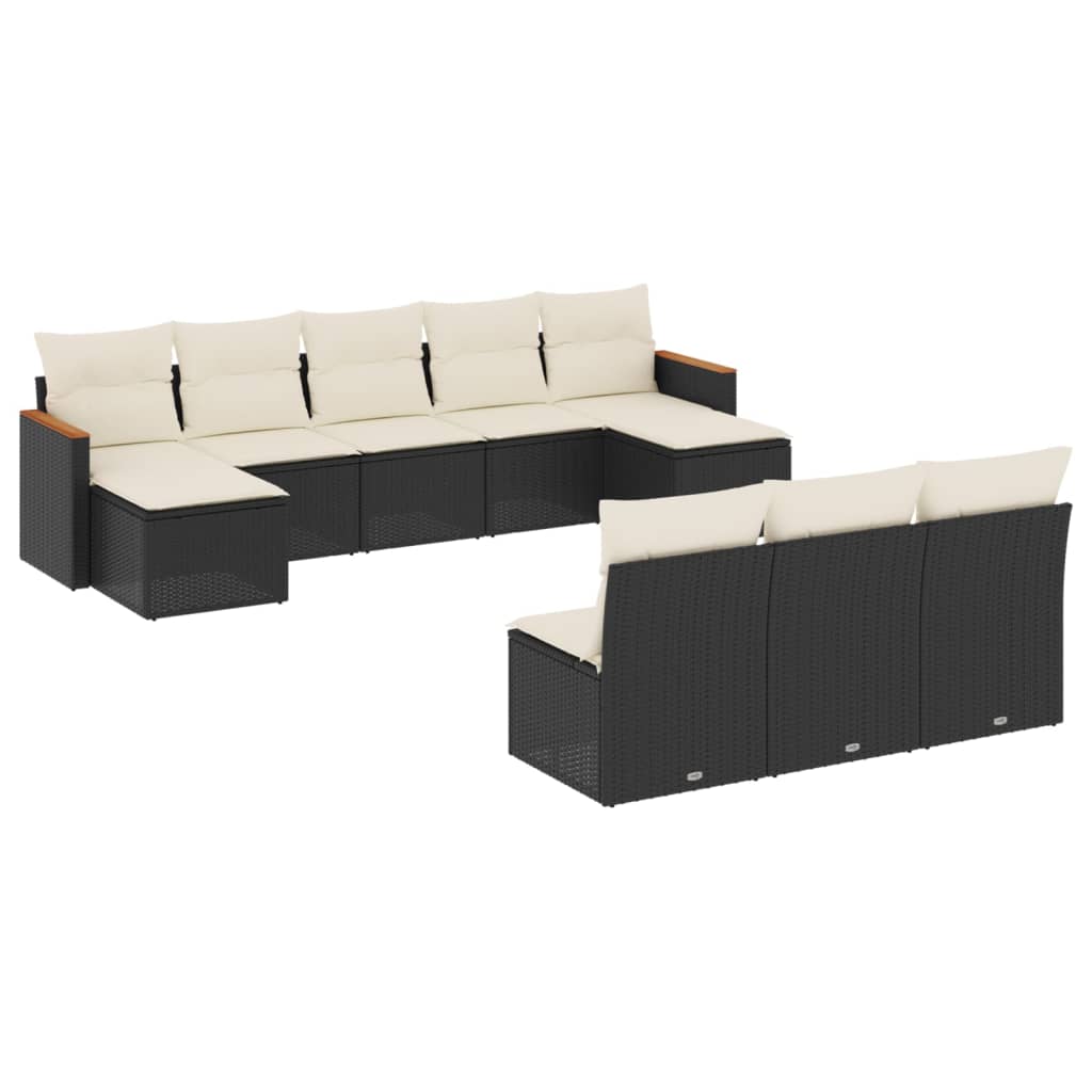 Set Divani da Giardino 10pz con Cuscini in Polyrattan Nero - homemem39