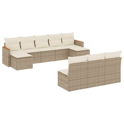 Set Divano da Giardino 10 pz con Cuscini Beige in Polyrattan - homemem39