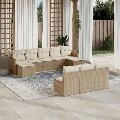 Set Divano da Giardino 10 pz con Cuscini Beige in Polyrattan - homemem39