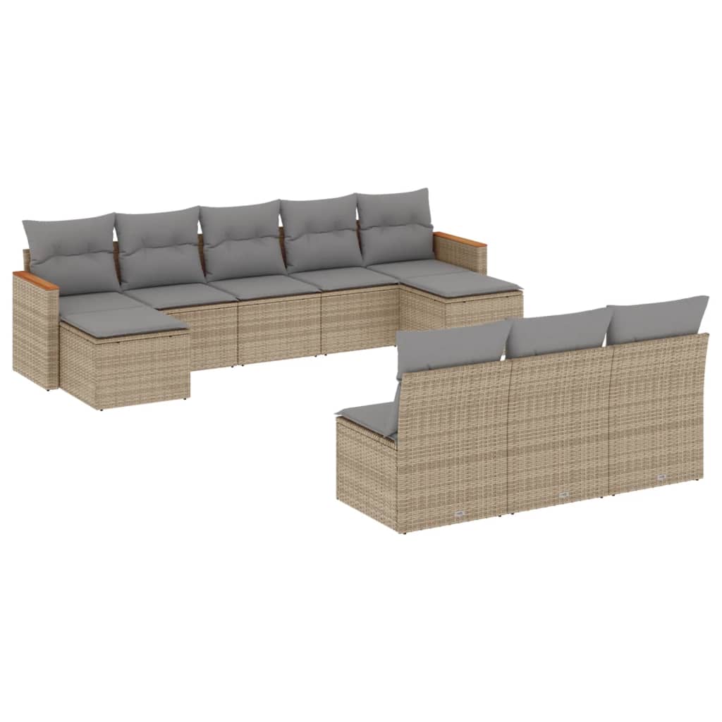 Set Divano da Giardino 10 pz con Cuscini Beige Misto Polyrattan - homemem39