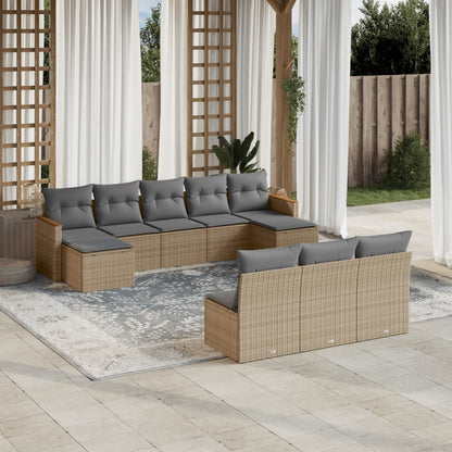 Set Divano da Giardino 10 pz con Cuscini Beige Misto Polyrattan - homemem39