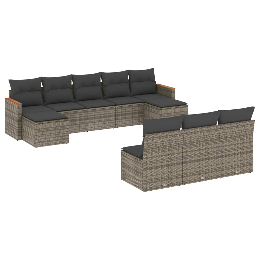 Set Divano da Giardino 10 pz con Cuscini Grigio in Polyrattan - homemem39