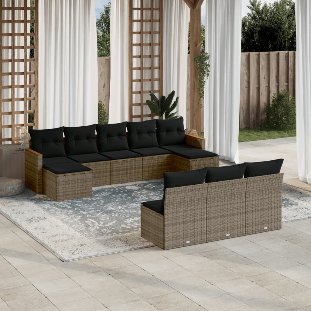 Set Divano da Giardino 10 pz con Cuscini Grigio in Polyrattan | homemem39