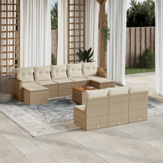Set Divani da Giardino 11 pz con Cuscini Beige in Polyrattan - homemem39
