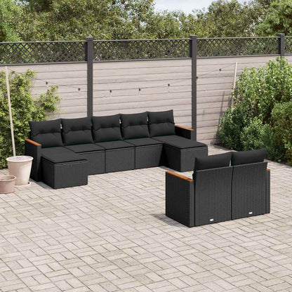 Set Divani da Giardino 9 pz con Cuscini Nero in Polyrattan | homemem39