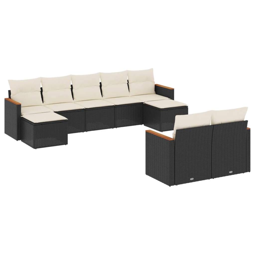 Set Divani da Giardino 9 pz con Cuscini Nero in Polyrattan - homemem39