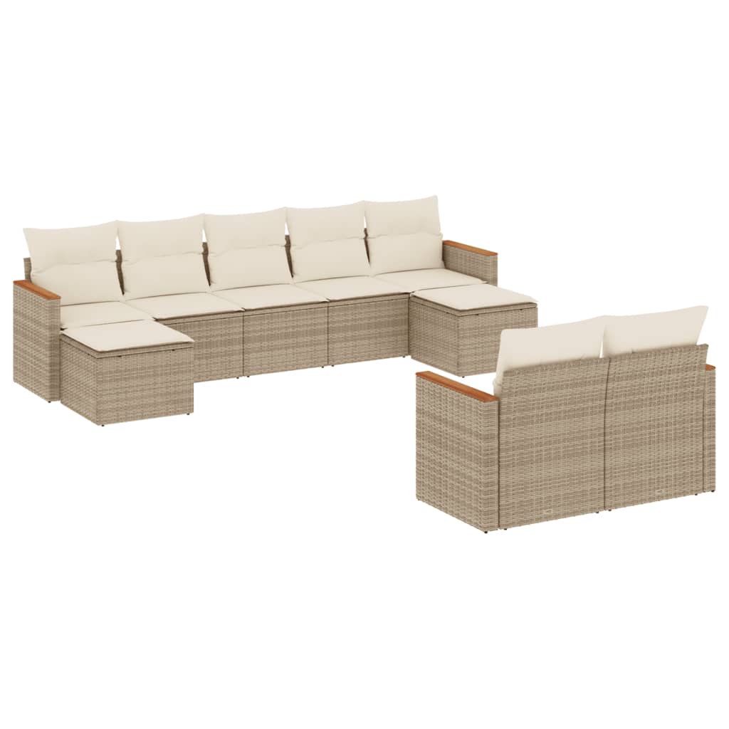 Set Divano da Giardino 9 pz con Cuscini Beige in Polyrattan - homemem39