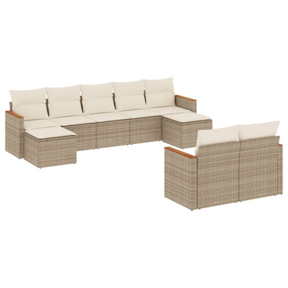 Set Divano da Giardino 9 pz con Cuscini Beige in Polyrattan - homemem39