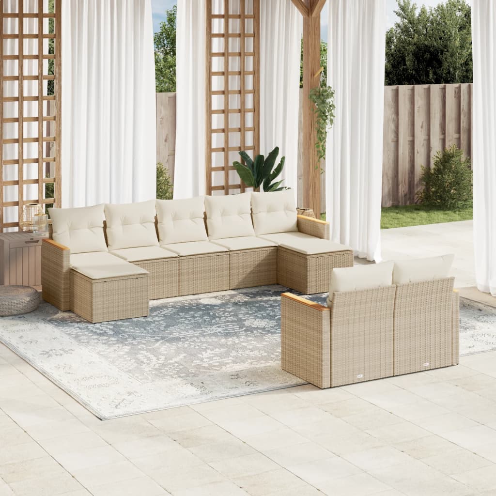 Set Divano da Giardino 9 pz con Cuscini Beige in Polyrattan - homemem39
