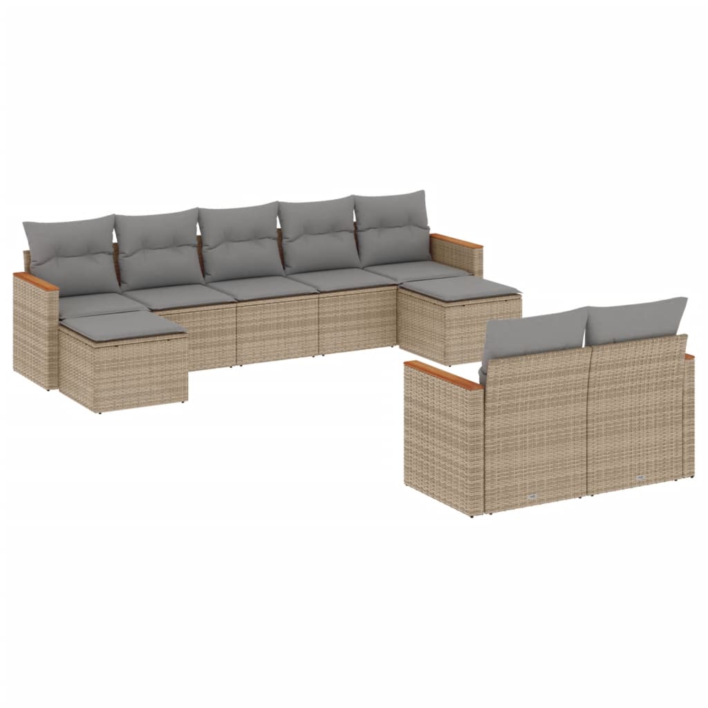 Set Divano da Giardino 9 pz con Cuscini Beige Misto Polyrattan - homemem39