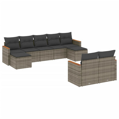 Set Divano da Giardino 9 pz con Cuscini Grigio in Polyrattan - homemem39