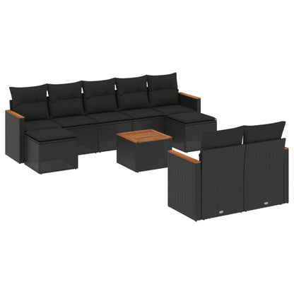 Set Divani da Giardino 10pz con Cuscini in Polyrattan Nero - homemem39