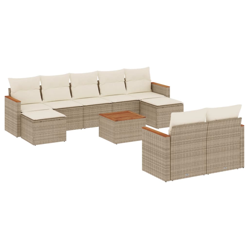 Set Divano da Giardino 10 pz con Cuscini Beige in Polyrattan - homemem39
