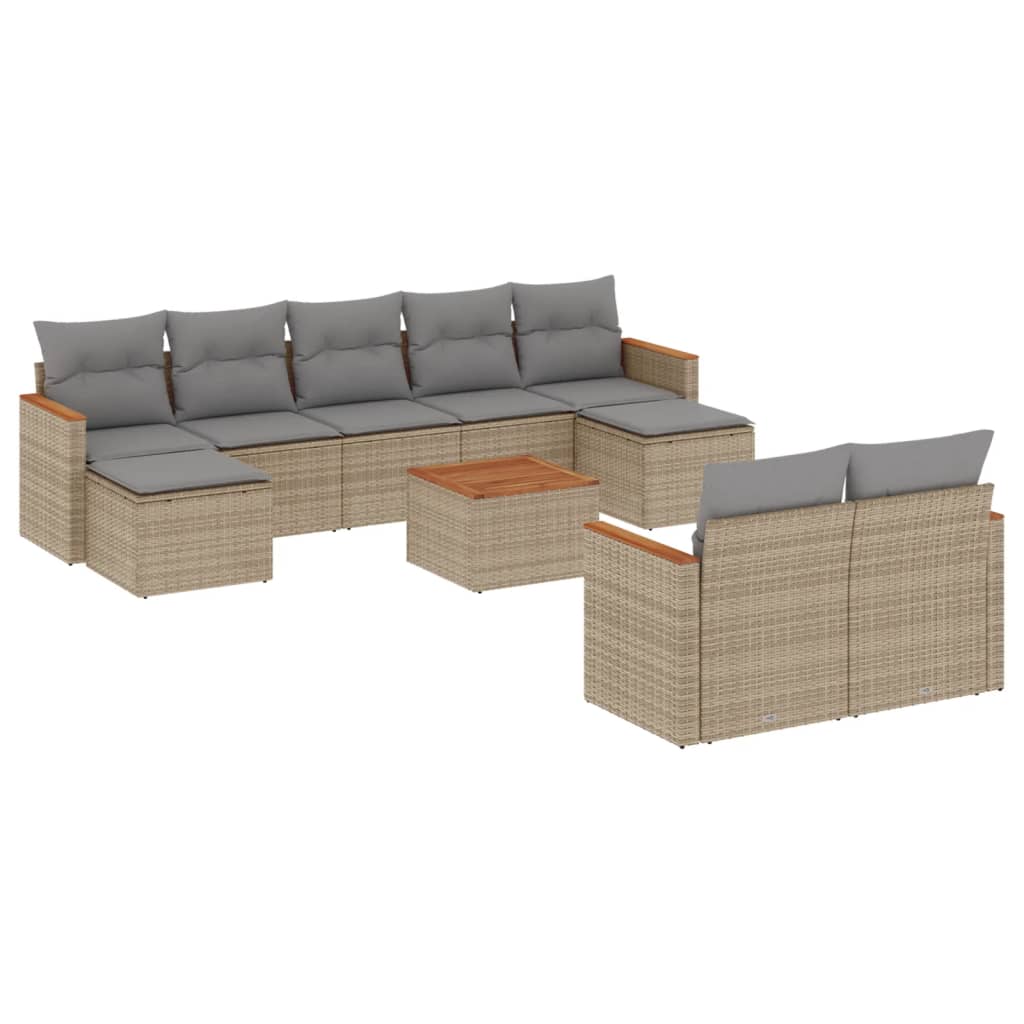Set Divano da Giardino 10 pz con Cuscini Beige Misto Polyrattan - homemem39