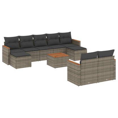 Set Divano da Giardino 10 pz con Cuscini Grigio in Polyrattan - homemem39