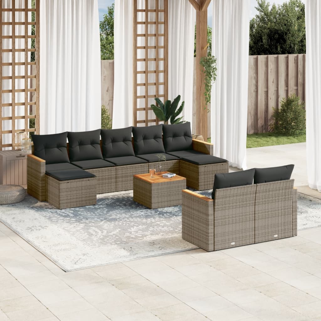 Set Divano da Giardino 10 pz con Cuscini Grigio in Polyrattan - homemem39
