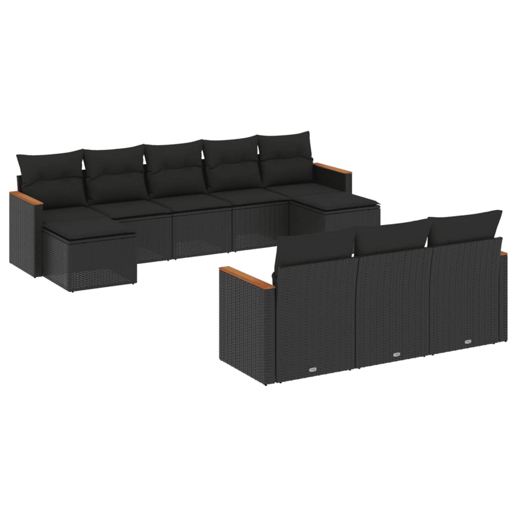 Set Divani da Giardino 10pz con Cuscini in Polyrattan Nero - homemem39