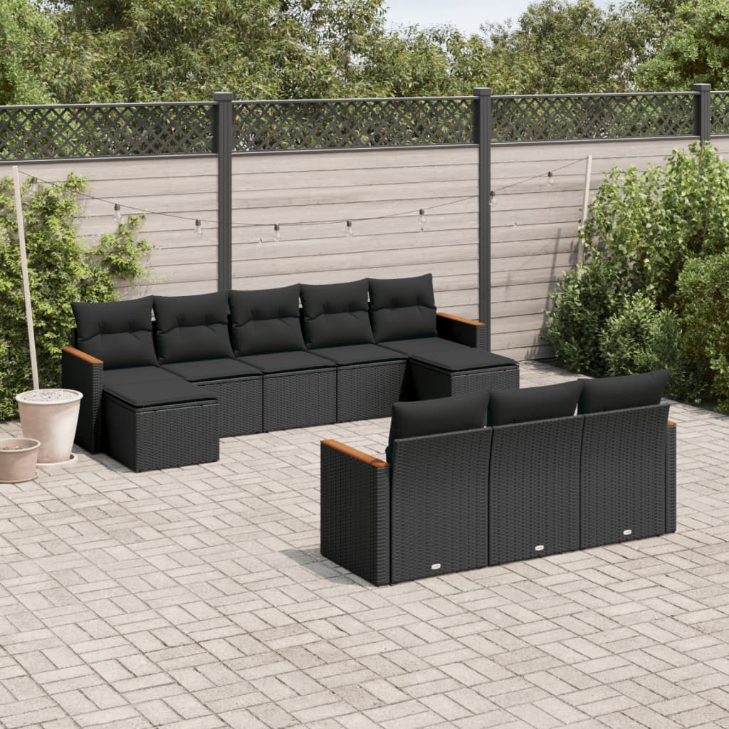 Set Divani da Giardino 10pz con Cuscini in Polyrattan Nero - homemem39