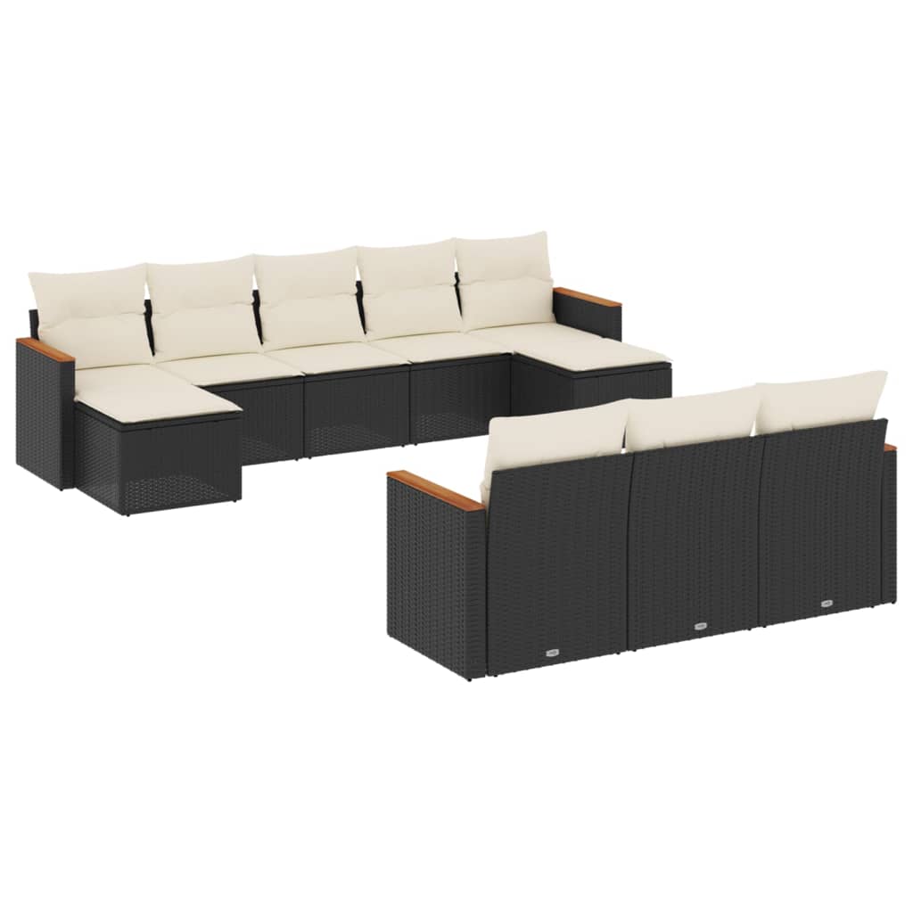 Set Divani da Giardino 10pz con Cuscini in Polyrattan Nero - homemem39