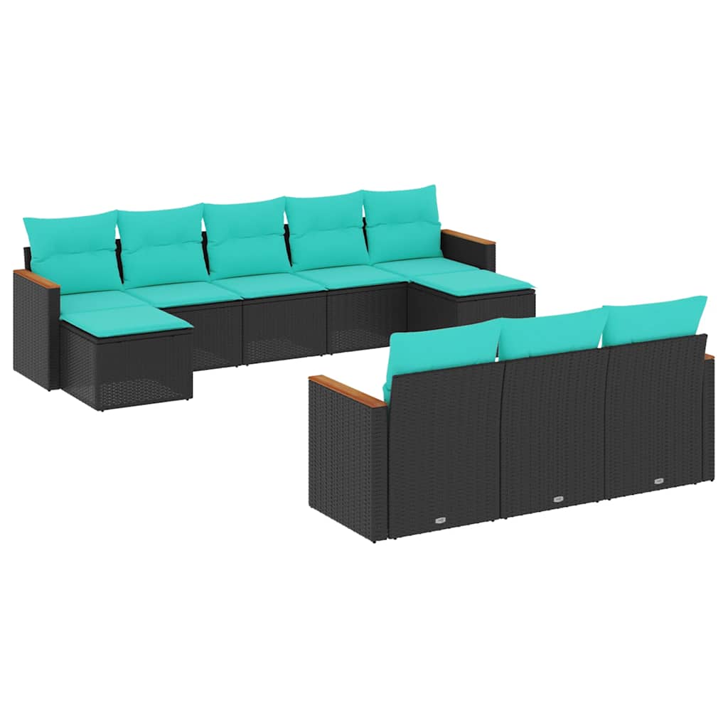 Set Divani da Giardino 10 pz con Cuscini Nero in Polyrattan