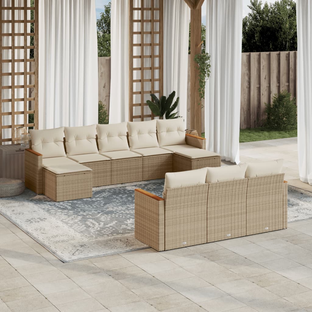 Set Divano da Giardino 10 pz con Cuscini Beige in Polyrattan - homemem39