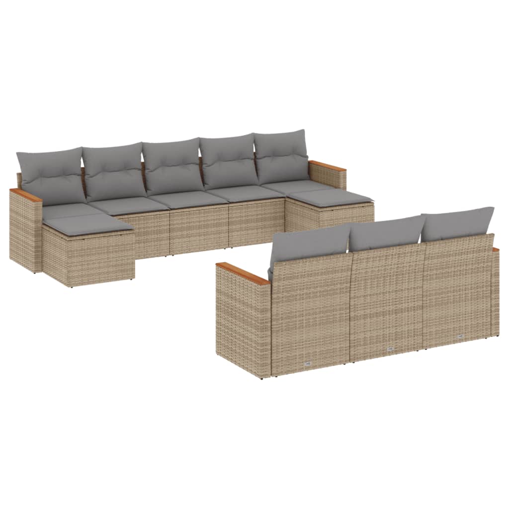 Set Divano da Giardino 10 pz con Cuscini Beige Misto Polyrattan - homemem39