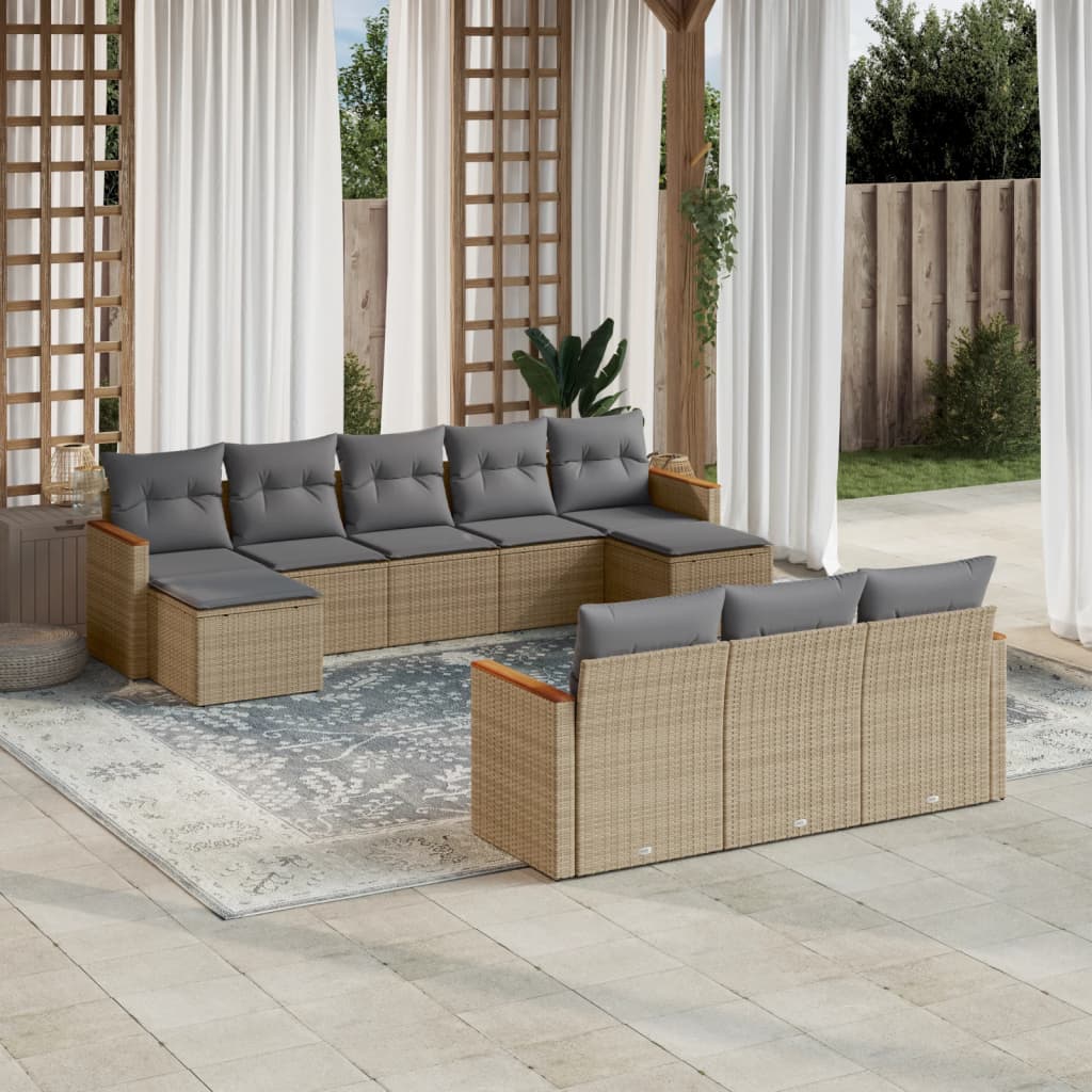 Set Divano da Giardino 10 pz con Cuscini Beige Misto Polyrattan | homemem39
