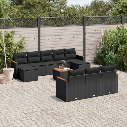 Set Divani da Giardino 11 pz con Cuscini in Polyrattan Nero - homemem39