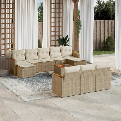 Set Divani da Giardino 11 pz con Cuscini Beige in Polyrattan - homemem39