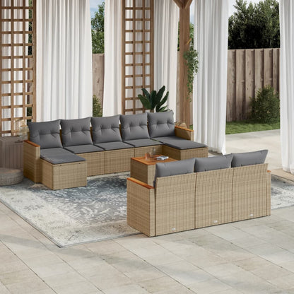 Set Divano da Giardino 11 pz con Cuscini Beige Misto Polyrattan - homemem39