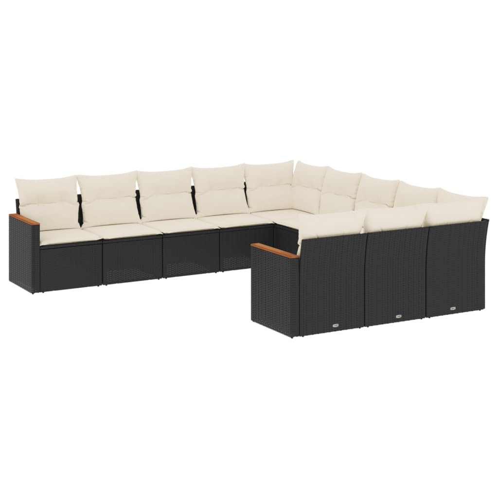 Set Divani da Giardino 11 pz con Cuscini in Polyrattan Nero | homemem39