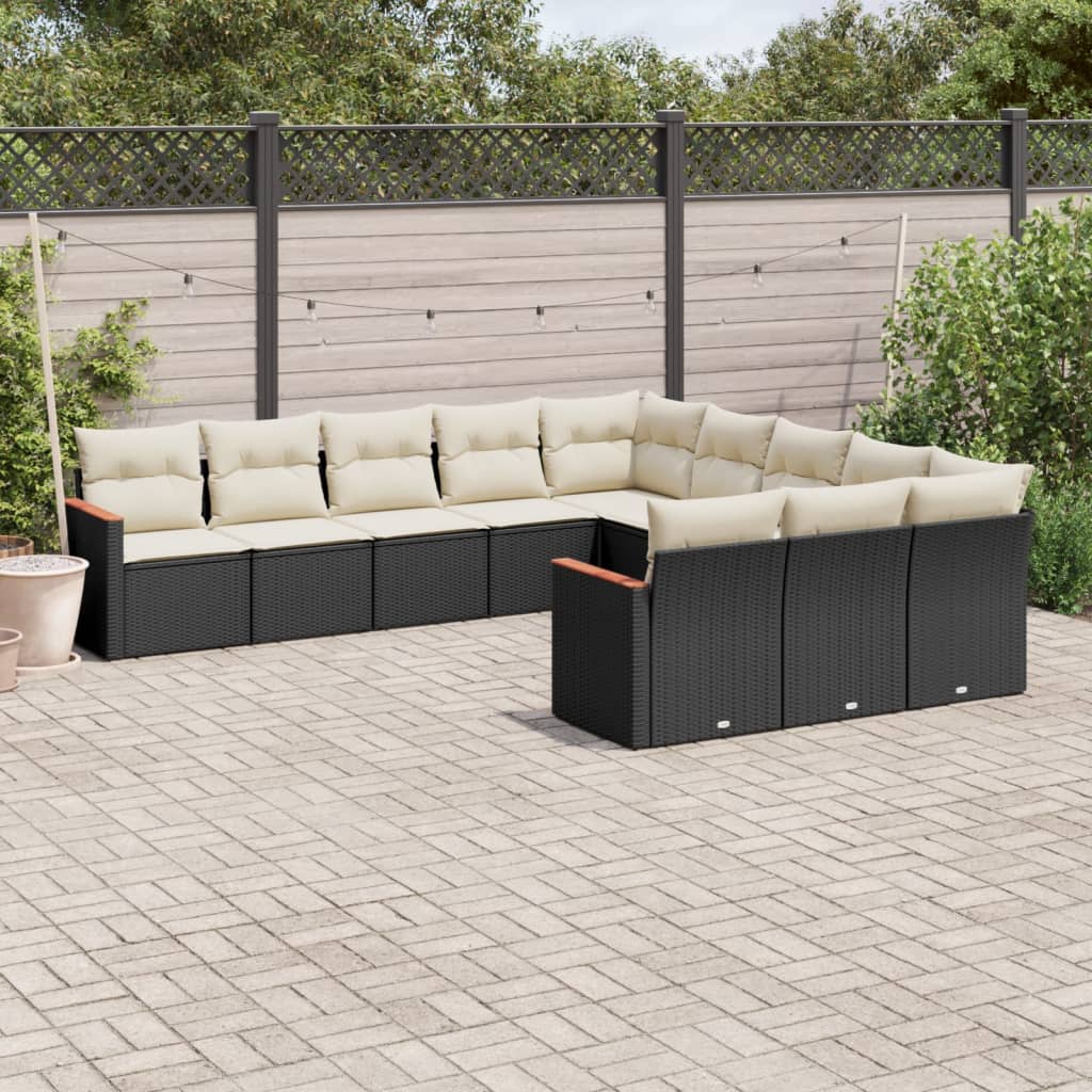 Set Divani da Giardino 11 pz con Cuscini in Polyrattan Nero - homemem39