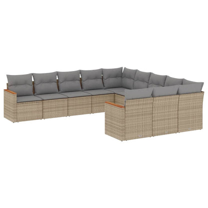 Set Divano da Giardino 11 pz con Cuscini Beige Misto Polyrattan