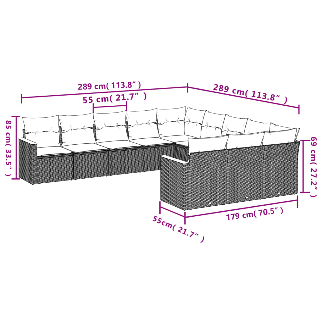 Set Divano da Giardino 11 pz con Cuscini Beige Misto Polyrattan | homemem39