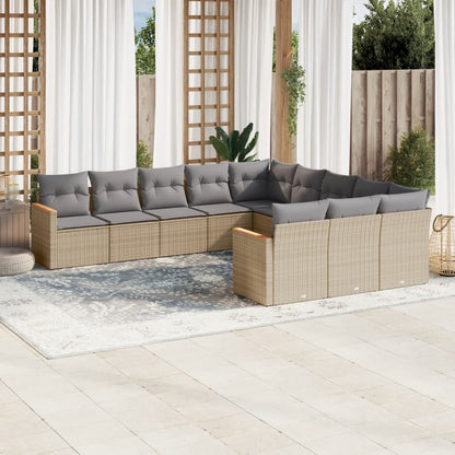 Set Divano da Giardino 11 pz con Cuscini Beige Misto Polyrattan - homemem39
