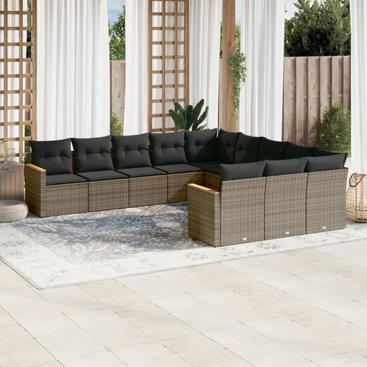 Set Divani da Giardino 11 pz con Cuscini in Polyrattan Grigio - homemem39