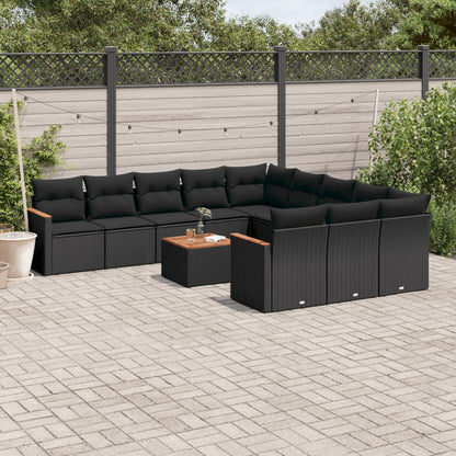 Set Divani da Giardino 12 pz con Cuscini Nero in Polyrattan - homemem39