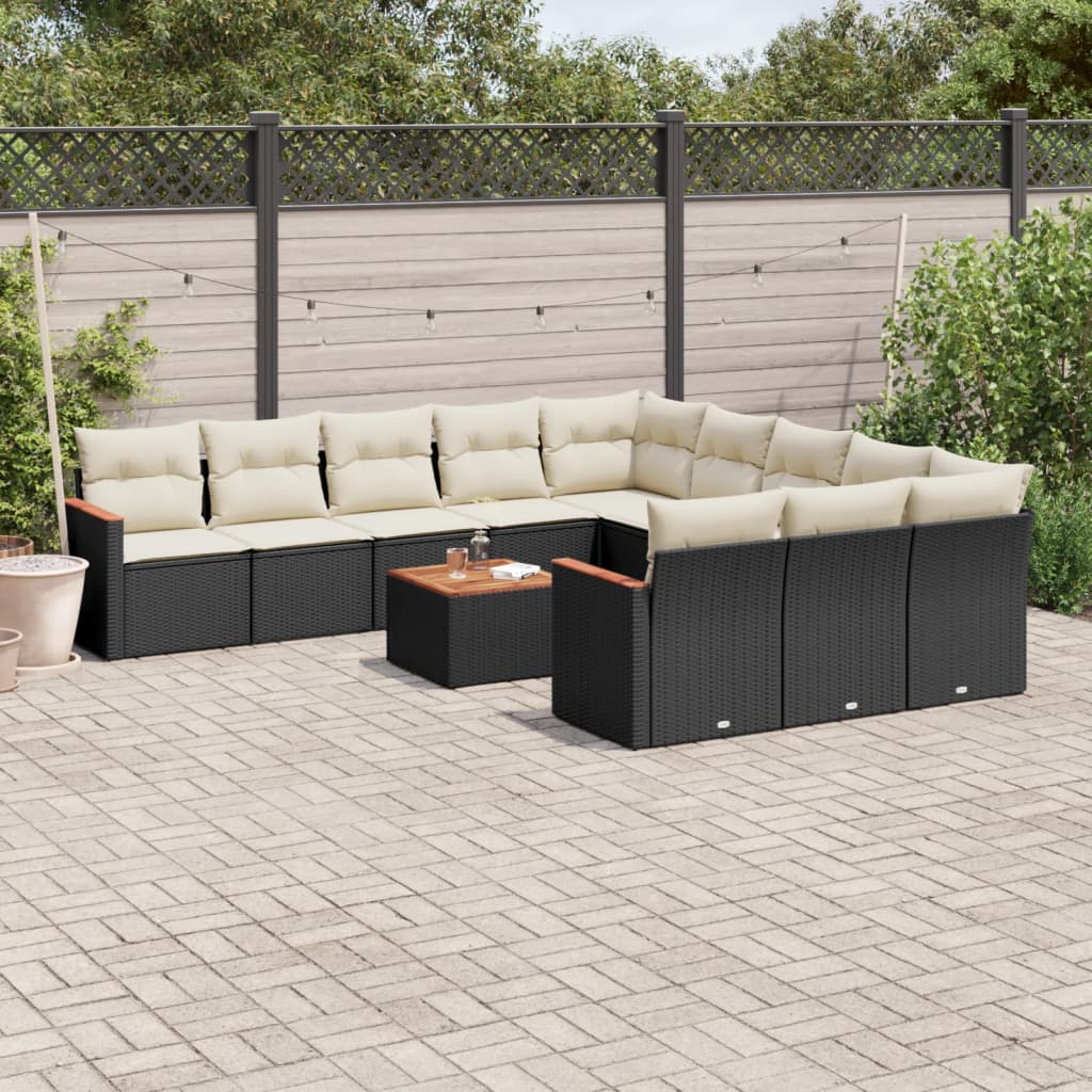 Set Divani da Giardino 12 pz con Cuscini Nero in Polyrattan - homemem39