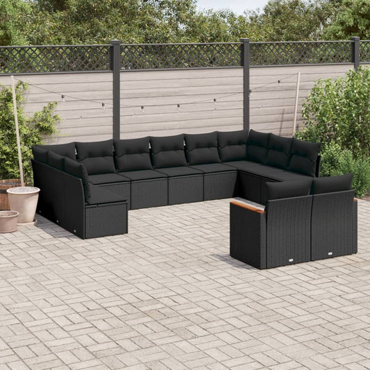Set Divani da Giardino 12 pz con Cuscini Nero in Polyrattan - homemem39