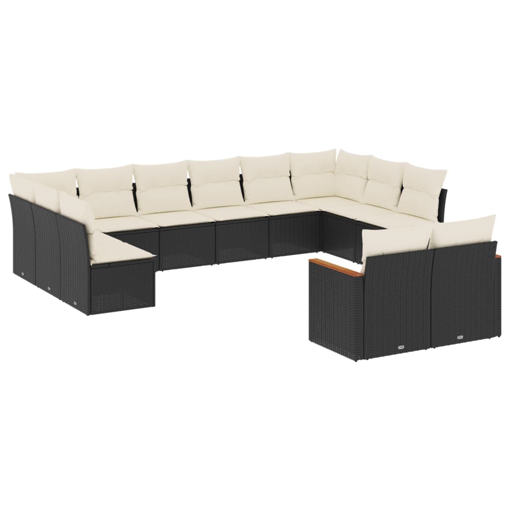 Set Divani da Giardino 12 pz con Cuscini Nero in Polyrattan - homemem39