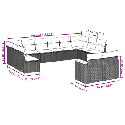 Set Divani da Giardino 12 pz con Cuscini Beige in Polyrattan | homemem39