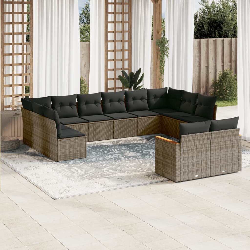 Set Divani da Giardino 12 pz con Cuscini Grigio in Polyrattan | homemem39